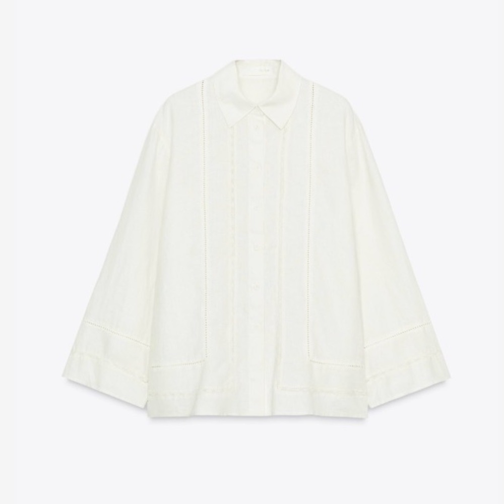 ZARA 100% LINEN and LACE SHIRT ZW COLLECTION COTTAGECORE BOHO Off White S